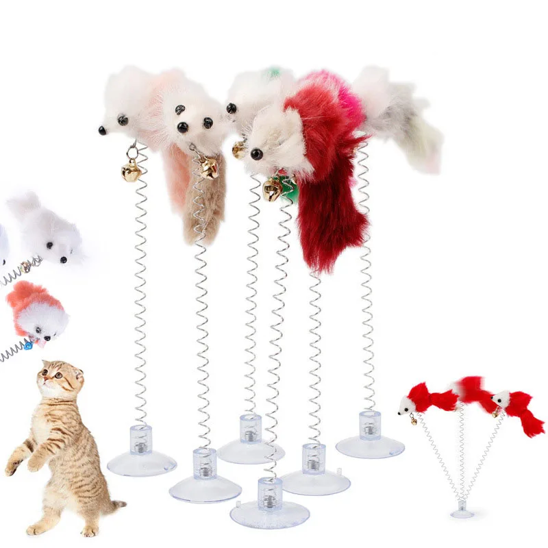 Pet Cat Toy Suction Cup Spring Mouse With Bell Toys Colorful Feather Rod Plush Ball Sisal Ball Cat Interactive Toys Pet Supplies