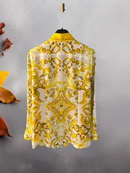 2024 New Yellow pottery glaze series silk position-printed shirt