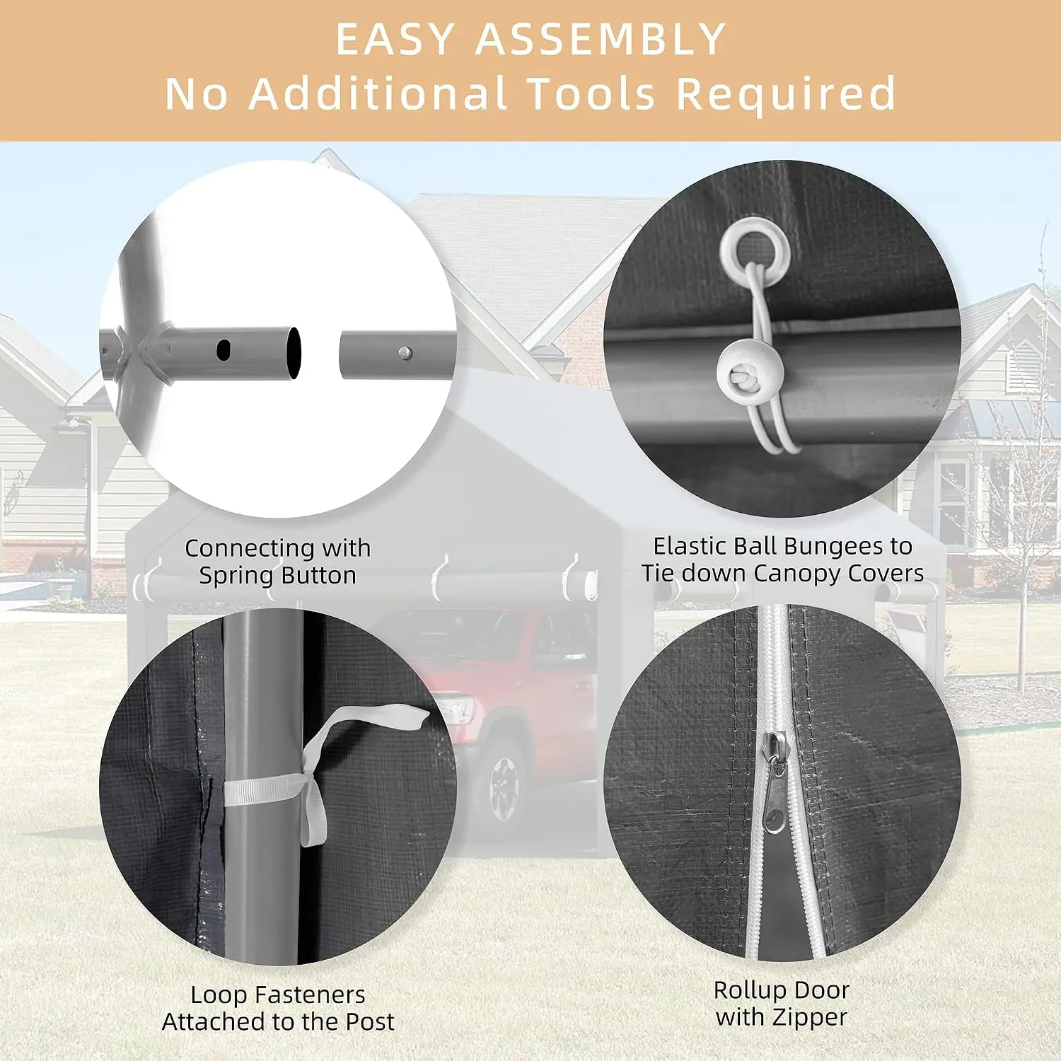 JY QAQA Carport, 12x20 FT Heavy Duty Carport with Roll-Up Window and Sandbags, Portable Garage with Removable Side Walls and Doo