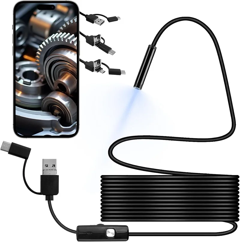 Endoscopio de 7MM 3 en 1 módulo de cámara USB IP67 impermeable tipo C Mini cámara de inspección para Android PC Notebook 6LED ajustable
