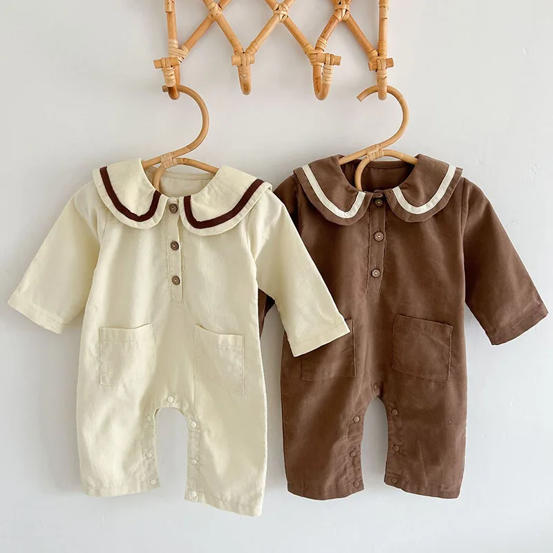 

Newborn Baby Boys Girls Jumpsuit One Piece Outfit Corduroy Long Sleeve Infant Baby Girls Boys Romper Spring Autumn Baby Clothes