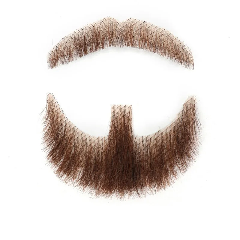 For Makeup Cosplay Human Hair Full Hand Tied Facial Hair Black False Beards Lace Invisible Fake Face Mustache Party Movie image 2