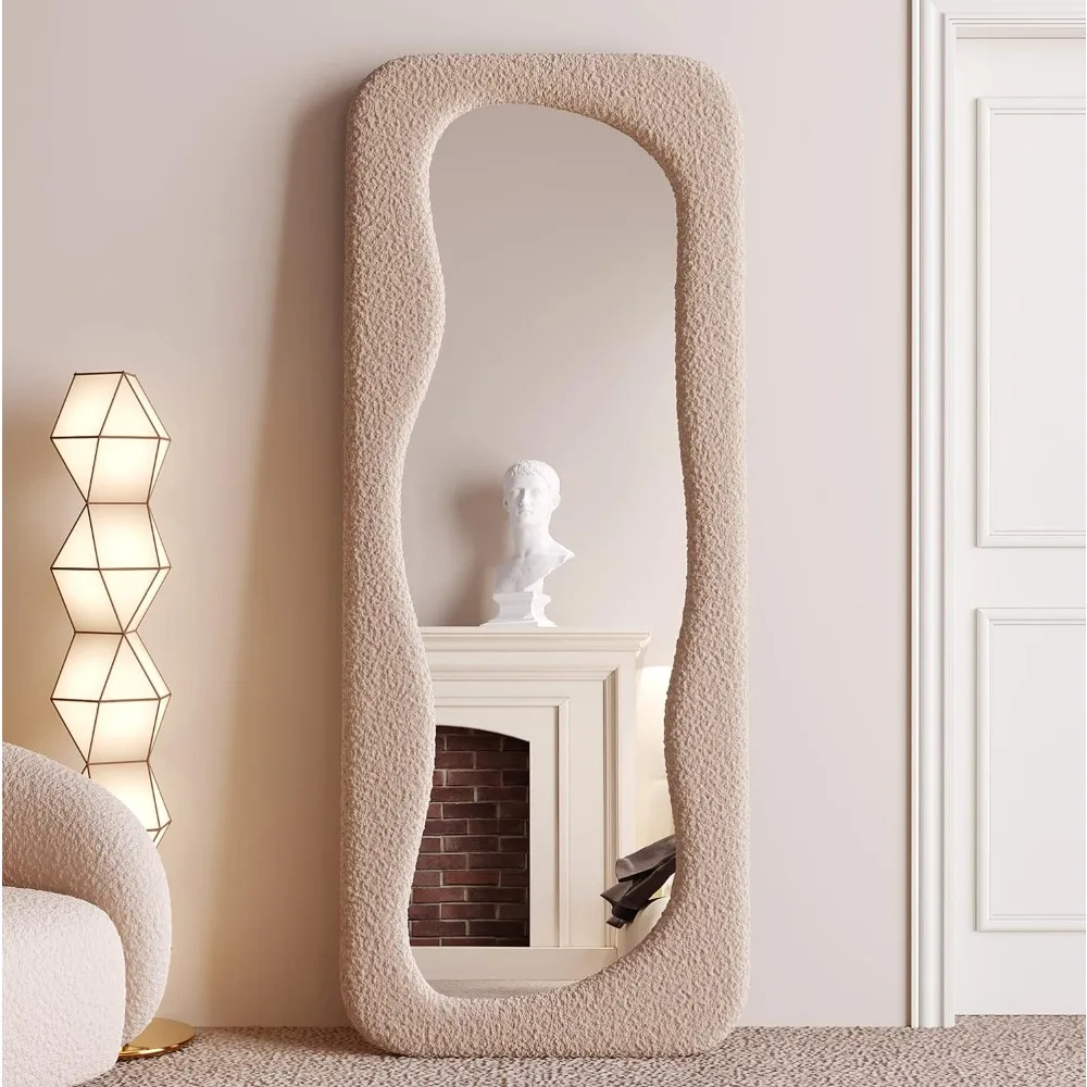 

Full Length Mirror,63"x24"Irregular Wavy Mirror, Wall Mirror Standing Hanging or Leaning Against Wall for Bedroom-Milk Tea Color