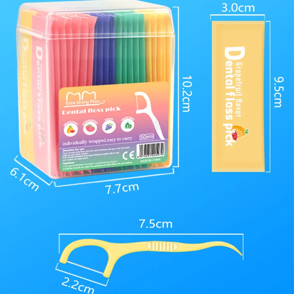 50 pçs ultra-fino com sabor de frutas fio dental palitos descartáveis portátil dental flosser picaretas cuidados orais ferramentas de limpeza dos dentes