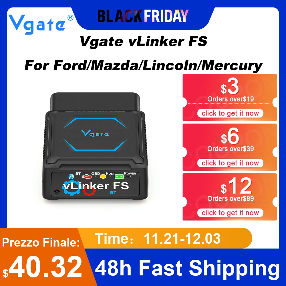 Vgate vLinker FS ELM327 Bluetooth for Android/IOS For Ford FORScan HS MS CAN ELM 327 OBD 2 OBD2 Car Diagnostic Scanner Tools