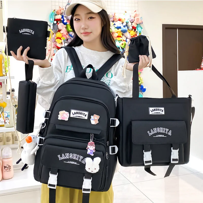 Girls Backpack for Elementary Children School Bookbag Kids Casual Backpacks Waterproof Primary Junior High School Bag 5 Pcs/Set