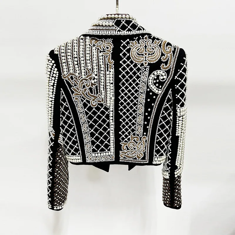 TWOTWINSTYLE, abrigo bordado empalmado adelgazante con bloques de colores para mujer, solapa, manga larga, chaquetas de perlas de retales, ropa femenina