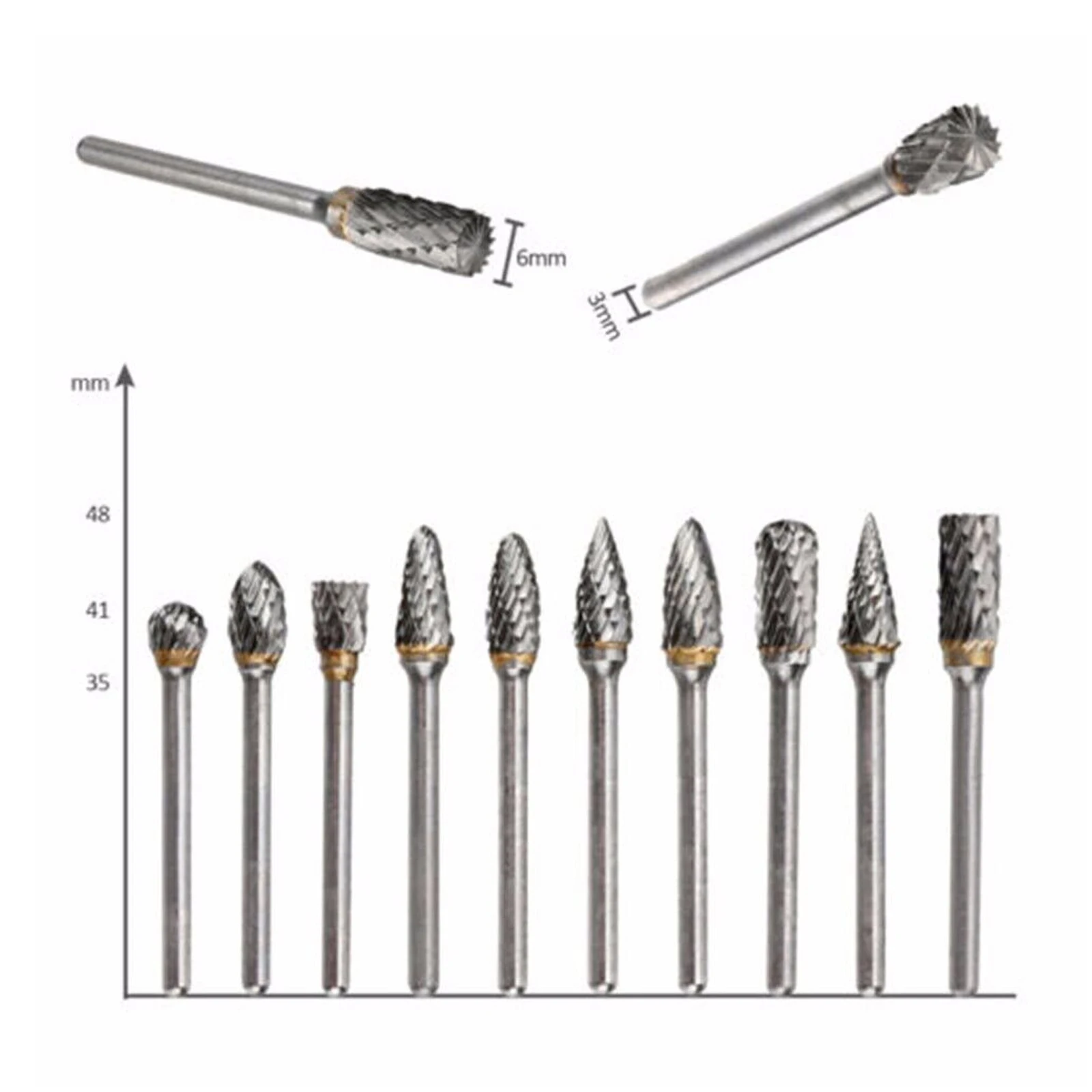 Imagem -06 - Double-cut Tungsten Aço-carbide Rotary Burr Die Grinder Shank Bit Silver Power Tool Peças 3x6 mm 10 Pcs por Conjunto