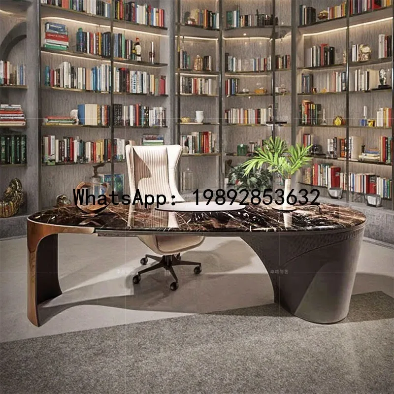 XL Marble Desk Light Luxury Modern High-end Boss Desk Irregular Shape with Drawer Office Desk