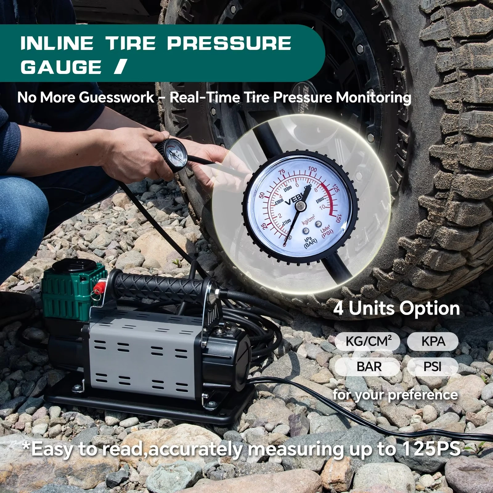 125PSI 600W Portable Air Compressor 12V Tire Inflator with 5.65CFM/160LPM Fast Inflation for Pickup Trucks