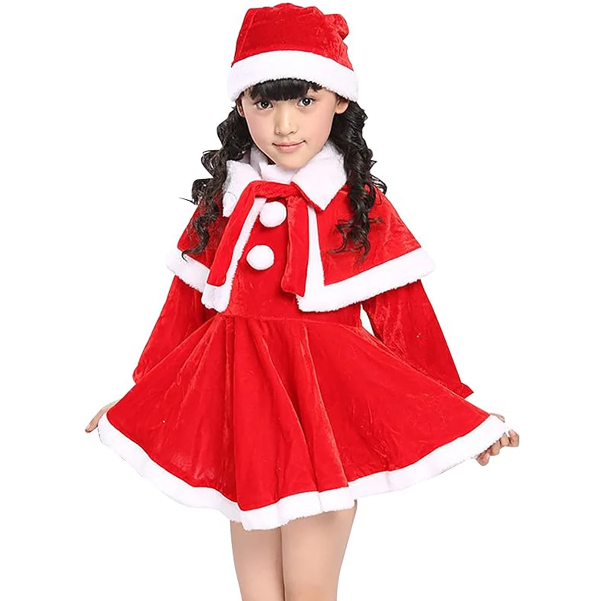 Christmas Dress Santa Claus Costume X-Mas Clothing Outfit Set Dress/Pants Tops Hat Cloak Belt For Boys Girls Cosplay Clothing