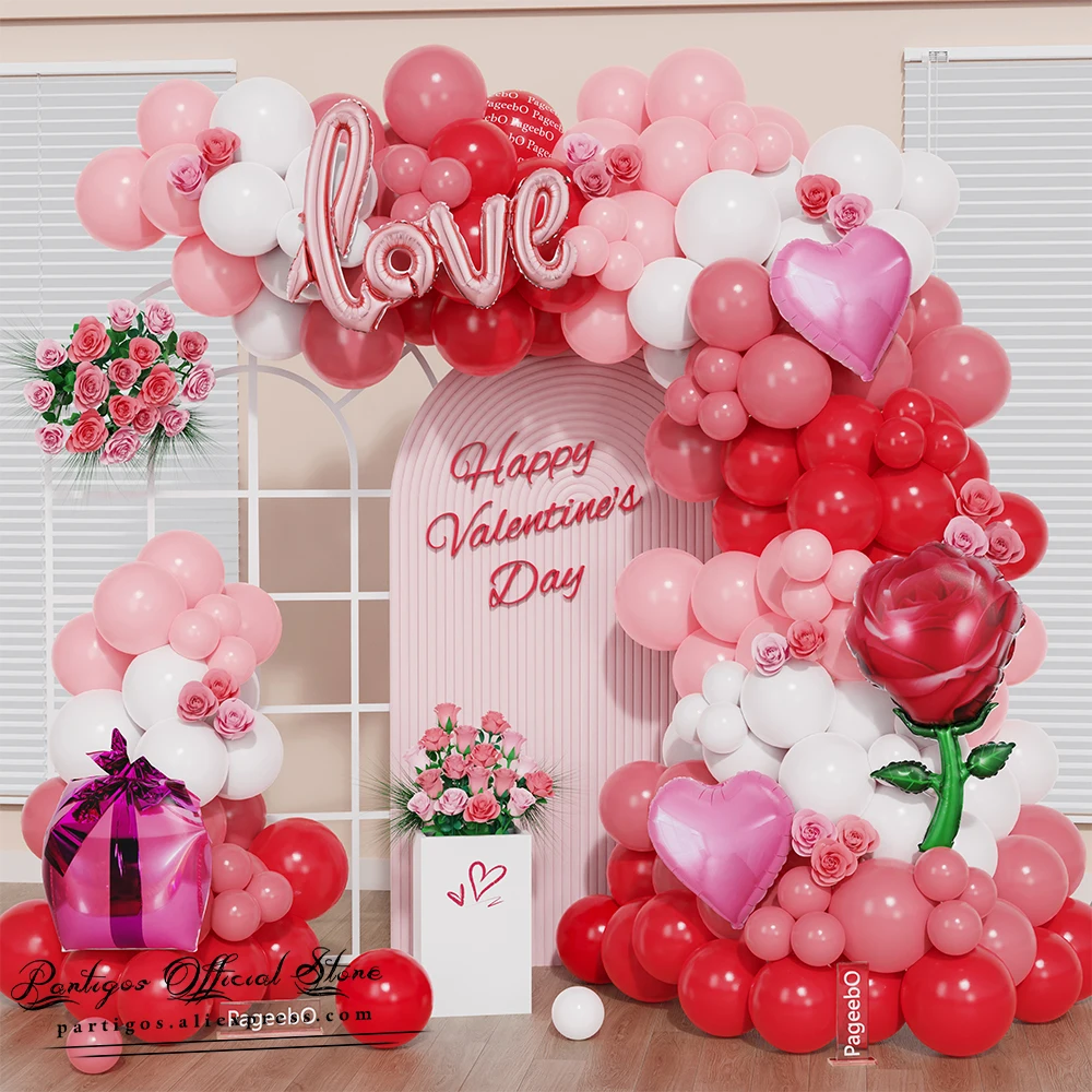 

127Pcs Pink Red Rose Balloon Garland Arch Kit Love Gift Foil Balloon Wedding Engagement Anniversary Valentine's Day Party Decor