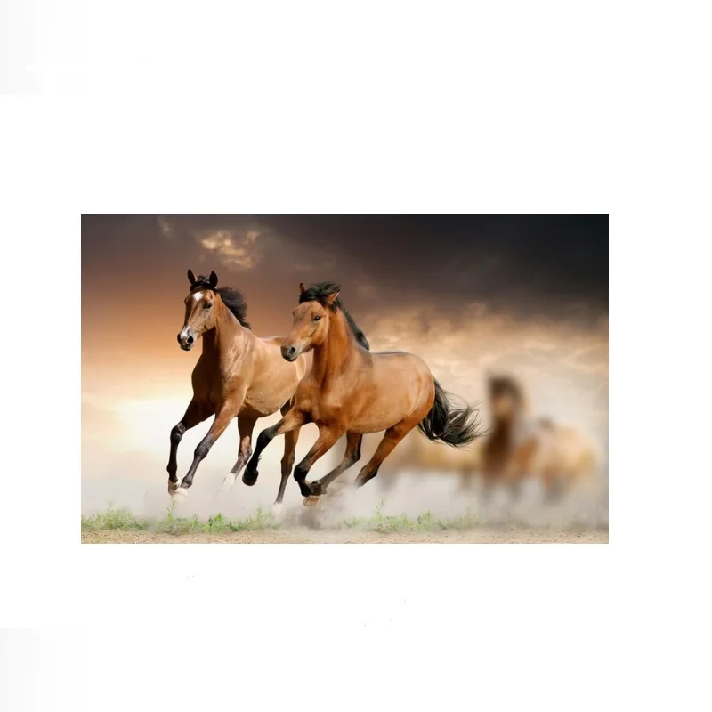 Two Wild Horses Running at Sunset, Art Print Canvas Poster, Living Room Decor, Home Wall Picture