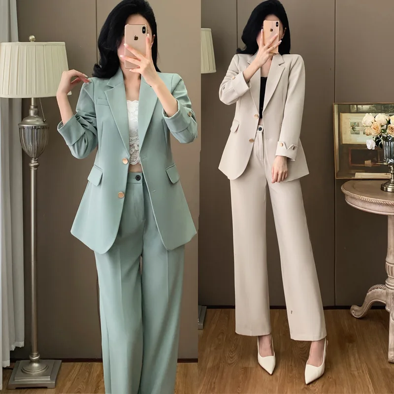 Goddess Suit2024Spring and Autumn New Leisure ProfessionalOLCoat High-Grade Suit Wide-Leg Pants Two-Piece Suit