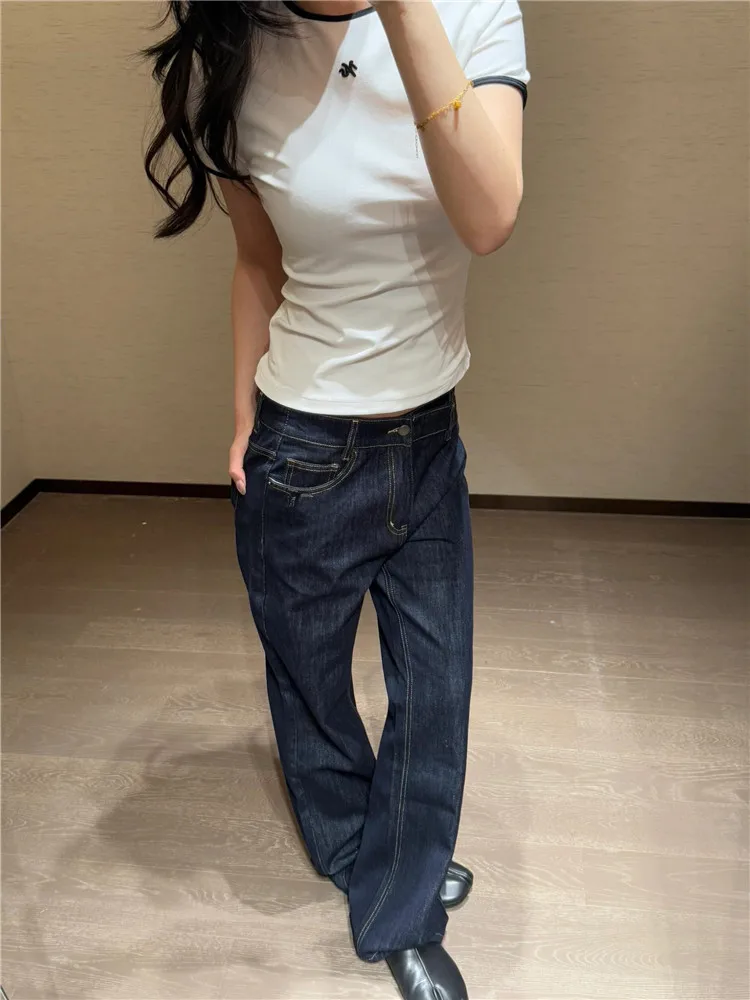 

American Vibe Low Waist Straight Leg Jeans Women Summer Loose Slimming Design Tall Extended Length Floor Sweeping Pants