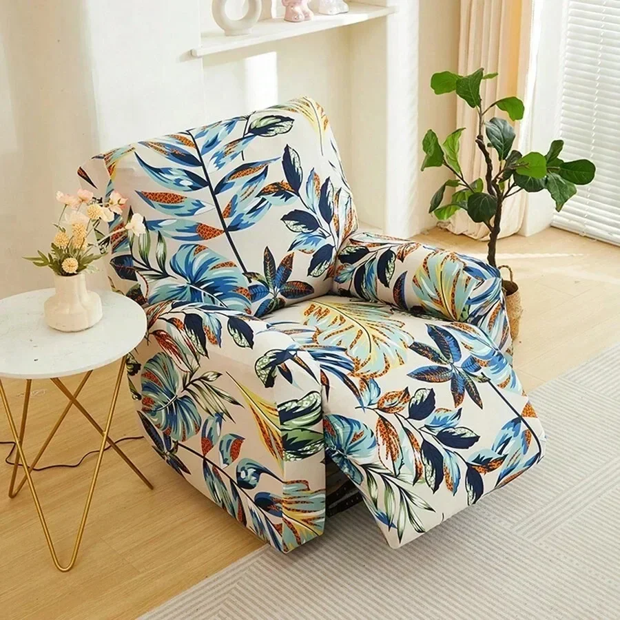 4/6/8pcs Set Silk Stretch Recliner Sofa Covers Printed Elastic Armchair Chair Slipcovers for Living Room Furniture Protector