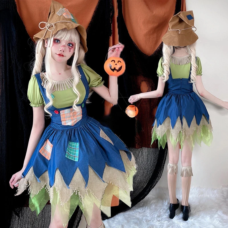 

Halloween Carnival Party Scarecrow Witch Cosplay Clown Costume Women Adult Anime Masquerade Set Fancy Green Dress Party Outfits