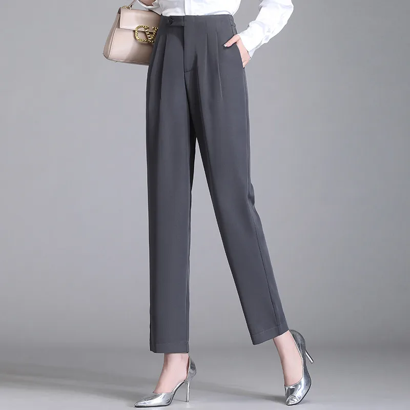 

Women's High Waisted Cropped Pants Casual Wide Leg Pants Dark Gray Simple Office Women's Straight Pleated Design Cropped Pants