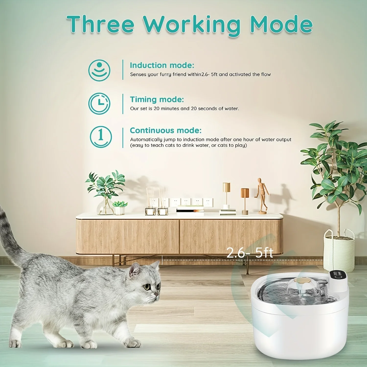 C7-WSJ2 cat fountain wireless automatic cat fountain, with water level window, suitable for power-powered pet water dispenser