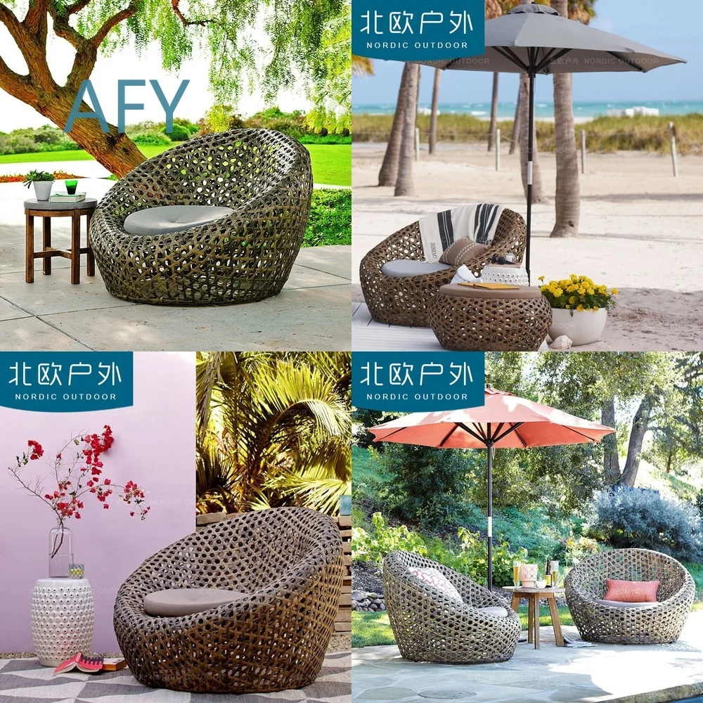 Outdoor Sun Lounger for Balcony Garden Patio Nest Style Wicker Round Single Person Hammock Chair Set with Cushion for