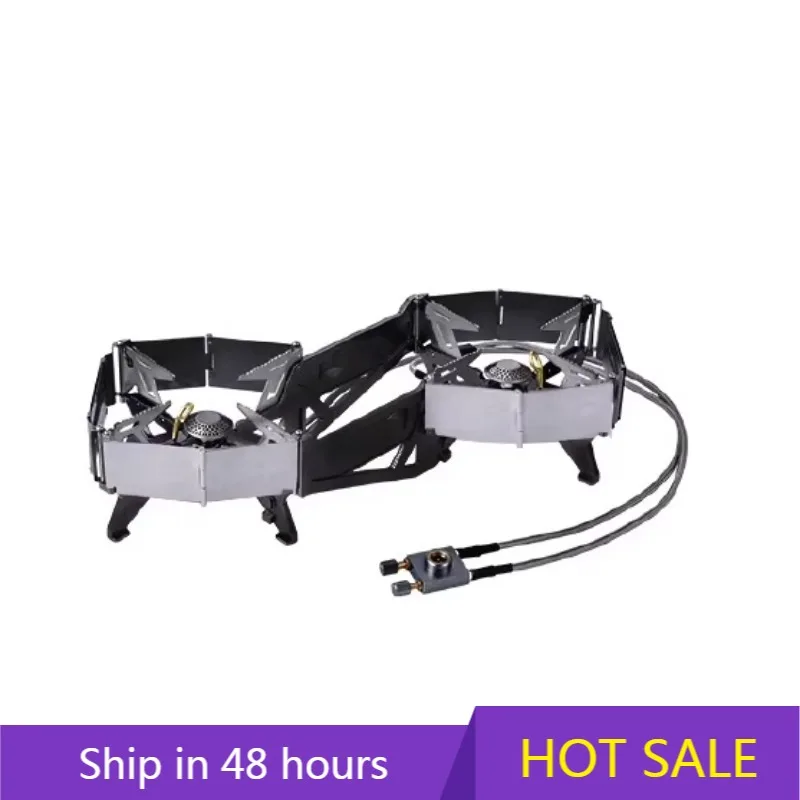 

POWER LEAP Foldable Dual Burner Camping Stove, Portable Windproof Backpacking Furnace Free Adjustable Control Gas Stove