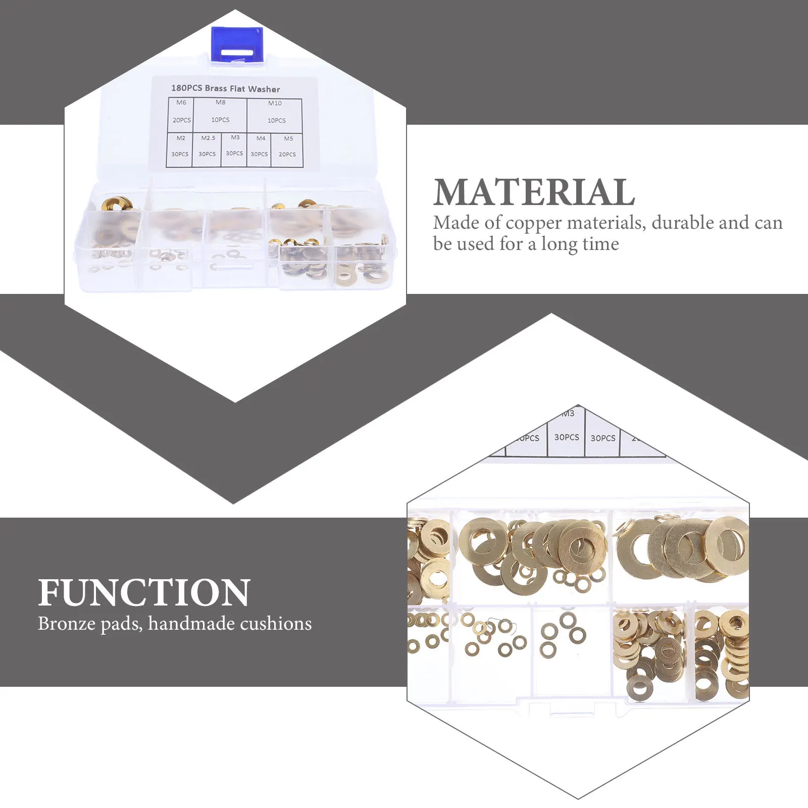 

180pcs Copper Flat Washers 5Mm 6Mm 8Mm 10Mm Durable Metal Gaskets For Repair Fasteners Assortment Kit Washers Set