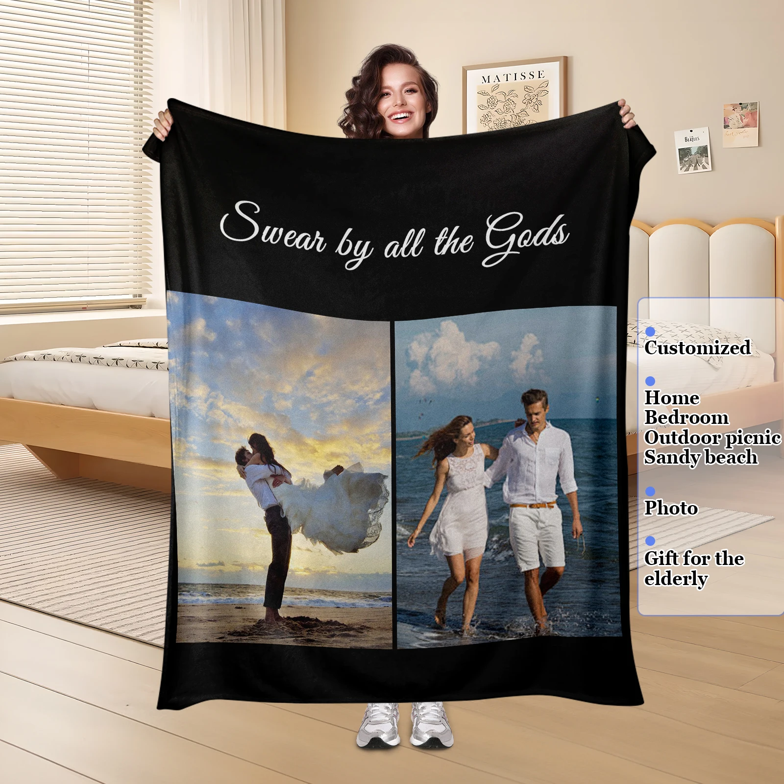 Seaside Romantic Couple Customized Blanket Seaside Romantic Kissing Holding Hands Walking Valentine's Day Creative Gift