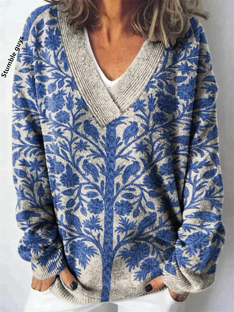 

Autumn Winter Women's Sweater Casual Fashion Christmas Snowman Deer Dog Print Warm Y2K European American Knit Top​