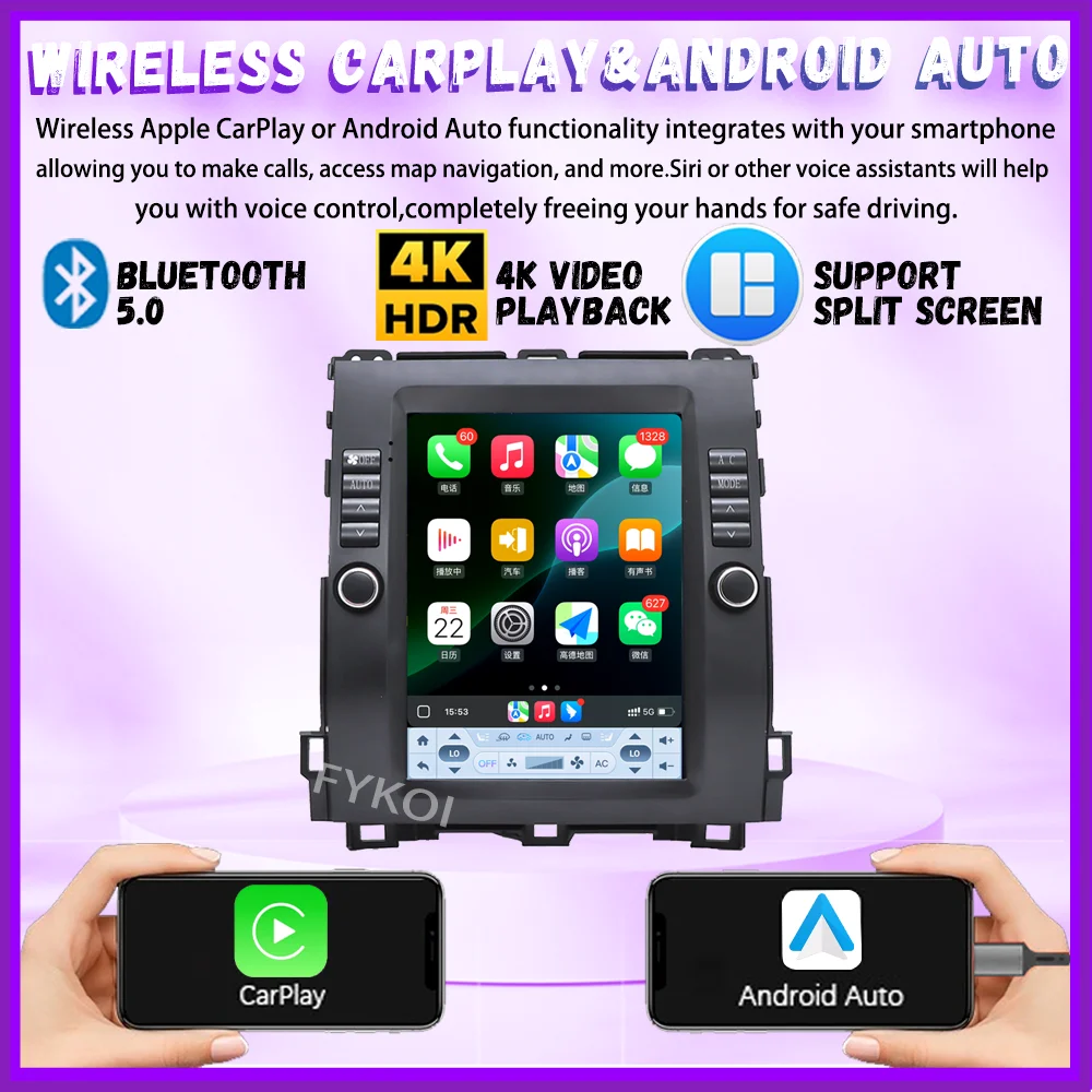 راديو سيارة شاشة كاربلاي 10.4 بوصة أندرويد 15 لبرادو 120 لكزس GX470، لتويوتا لاند كروزر VXR 2002-2009 فيديو الوسائط المتعددة 4G BT
