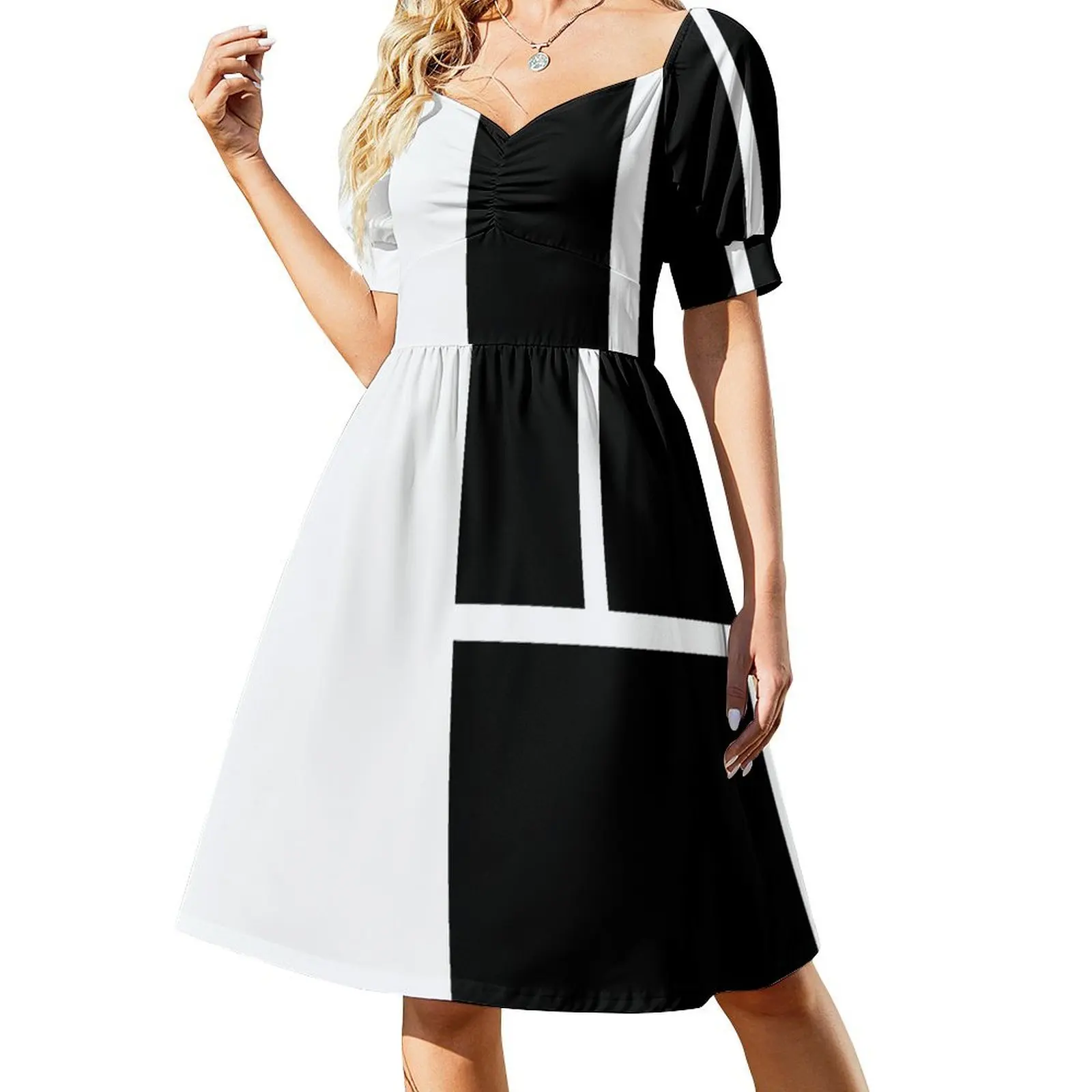 Black and White Color Block Short Sleeved Dress Women's clothing women dress Dress