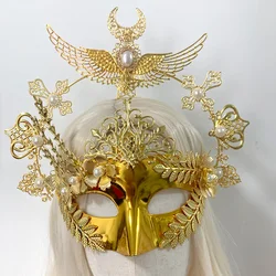 Fantasy Baroque Blind Mask Vampire Gothic Mask Gold Halo Masquerade Filigree Mask Winged Valkyrie Mask For Women Ritual