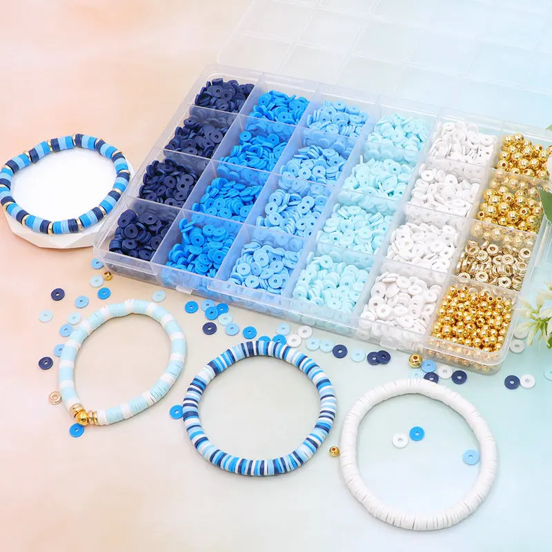 

Blue Clay Bead Bracelet Kit Flat Clay Beads and Gold Spacer Beads for Jewelry DIY Friendship Bracelet Making Crafts