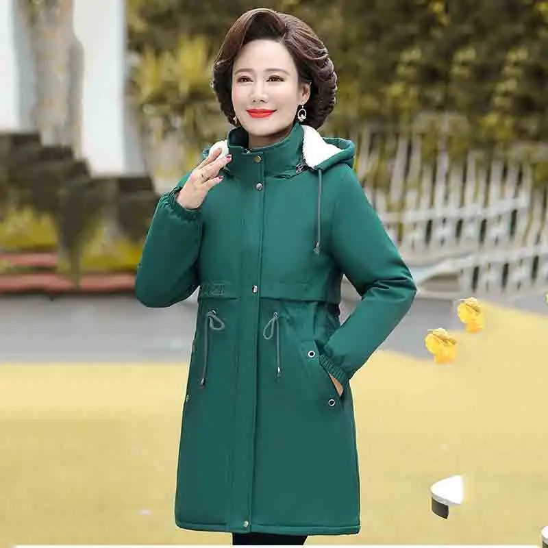 Winter Coat  New Down Cotton-padded  Women's  Long Fleece Warm Loose Hooded Cotton-padded  Middle-aged Fashion Coat