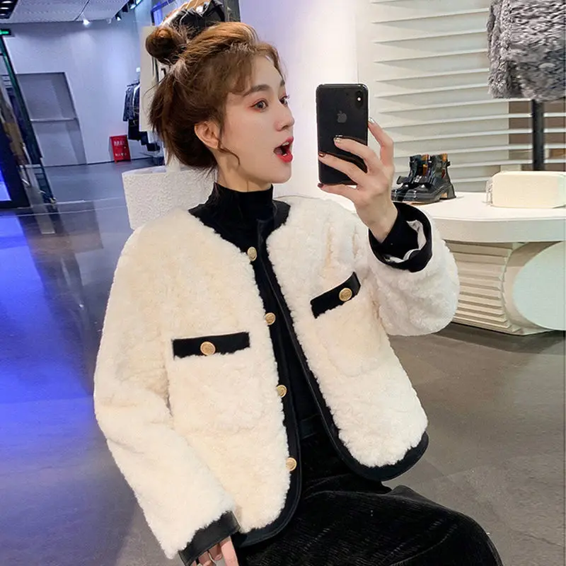 

Autumn Winter New Style Rabbit Hair Imitation Loose Temperament Short Fragrant Style Lamb Hair Imitation Coat Girl Jacket