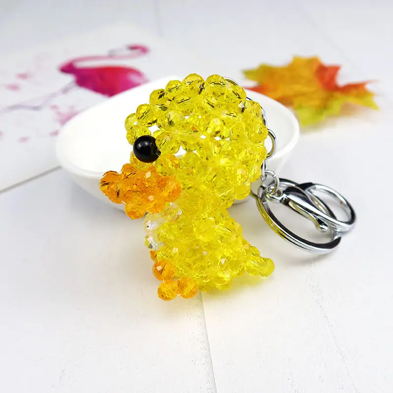 Cute Duck Hand Knitting Beaded  Key Chain Animal Crystal Healing Keychain Women Car Keyring Girl Birthday Gift 1PCS