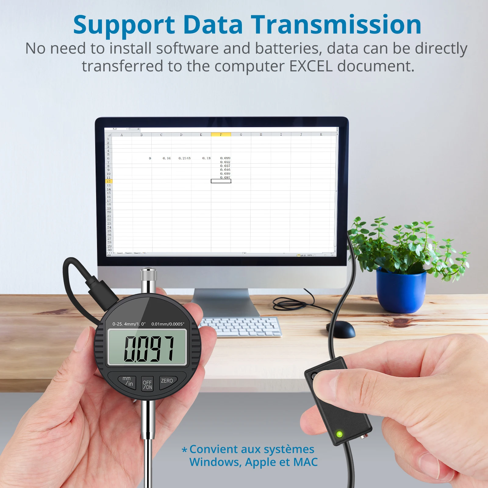 Digital Dial Indicator And Micro Data Cable Set Data Transfer For Surface Software Installation For Window And Apple