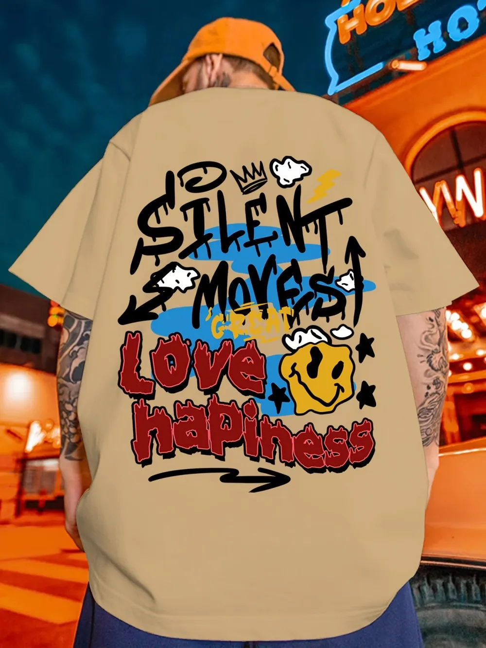 Fashionable men's summer new personalized letter print comfortable and breathable round neck T-shirt outdoor street style top