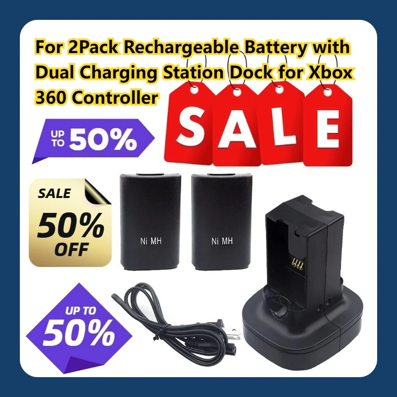 

For 2Pack Rechargeable Battery with Dual Charging Station Dock for Xbox 360 Controller