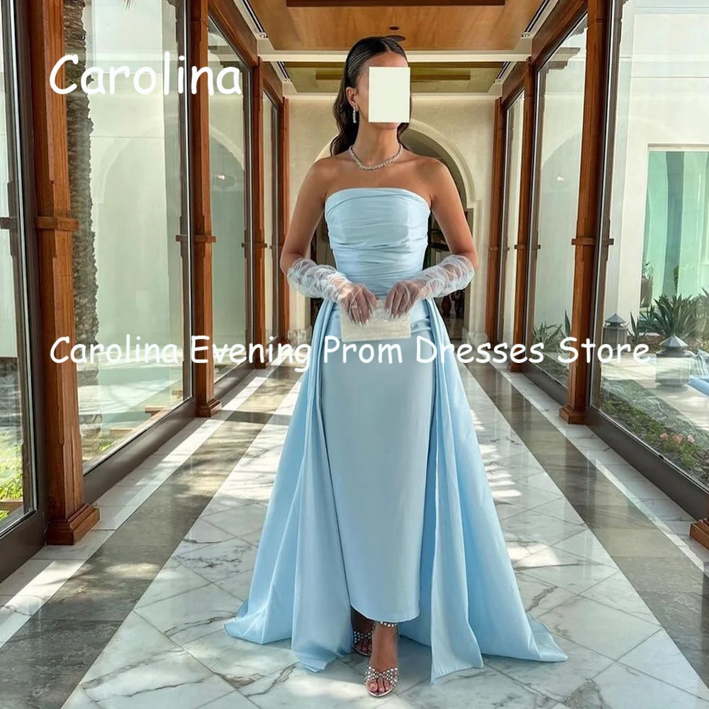 

Carolina Satin Mermaid Strapless Arab Ruffle Prom Gown Ankle Length Saudi Evening Formal Elegant Party Dress for Women 2023