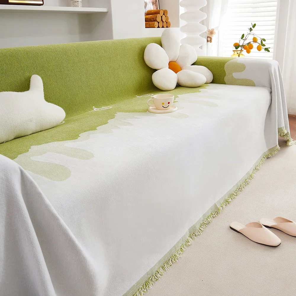 Chenille Sofa Towel with Tassels Four Seasons Universal Anti-slip Camping Picnic Blanket Relax Beach Mat Couch Cover 6