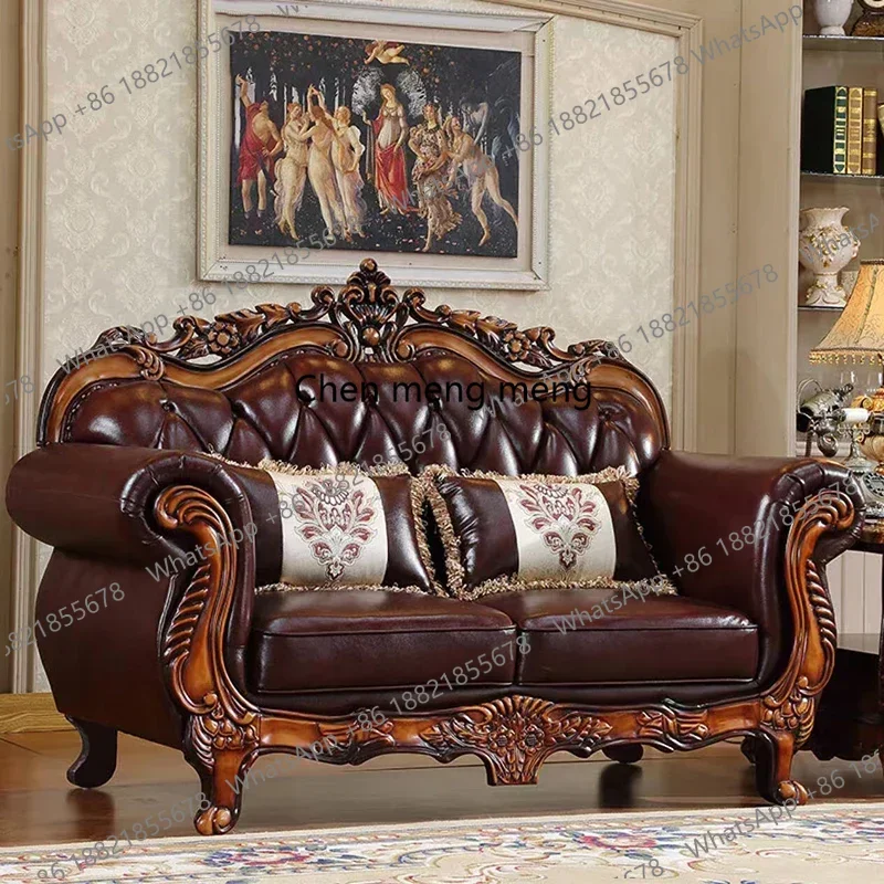 

Versatile Luxury Sofa Leather Back Villa Apartment American Sofa Solid Wooden Divano Da Soggiorno Living Room Furniture