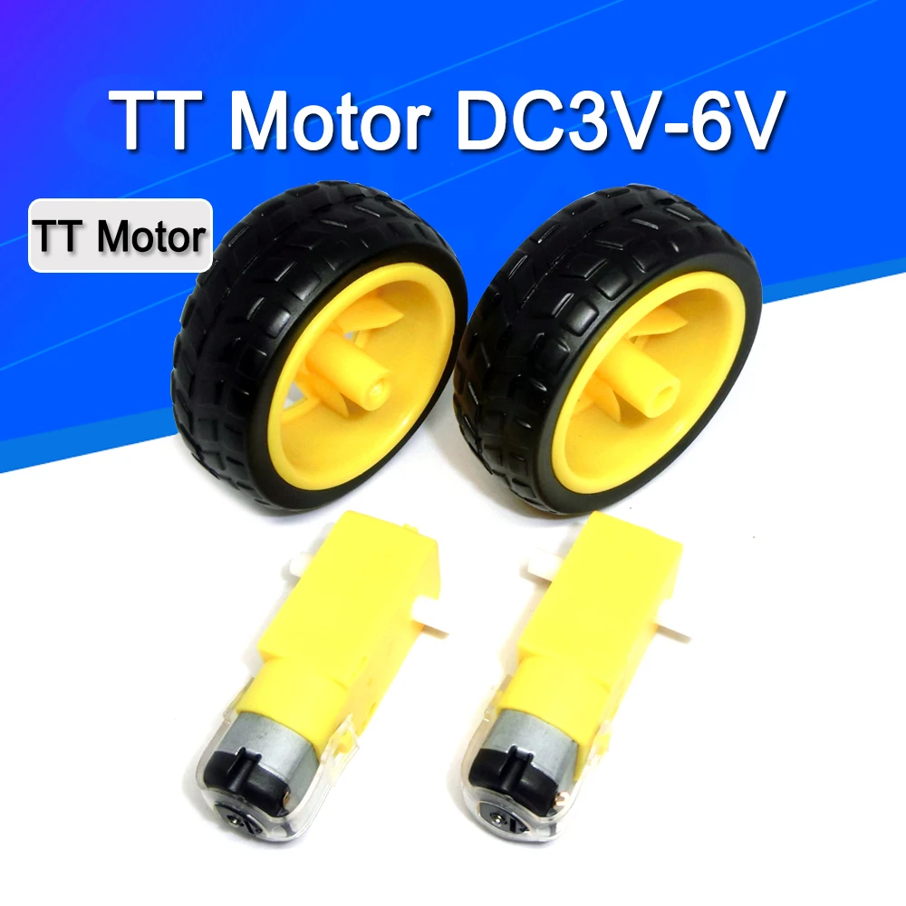 4pcs/lot=2pcs TT motor + 2pcs 65mm wheel DC3V-6V Motor 130 Gear motor with the wheel for Arduino Smart Car Robot TT Motor 3V-6V