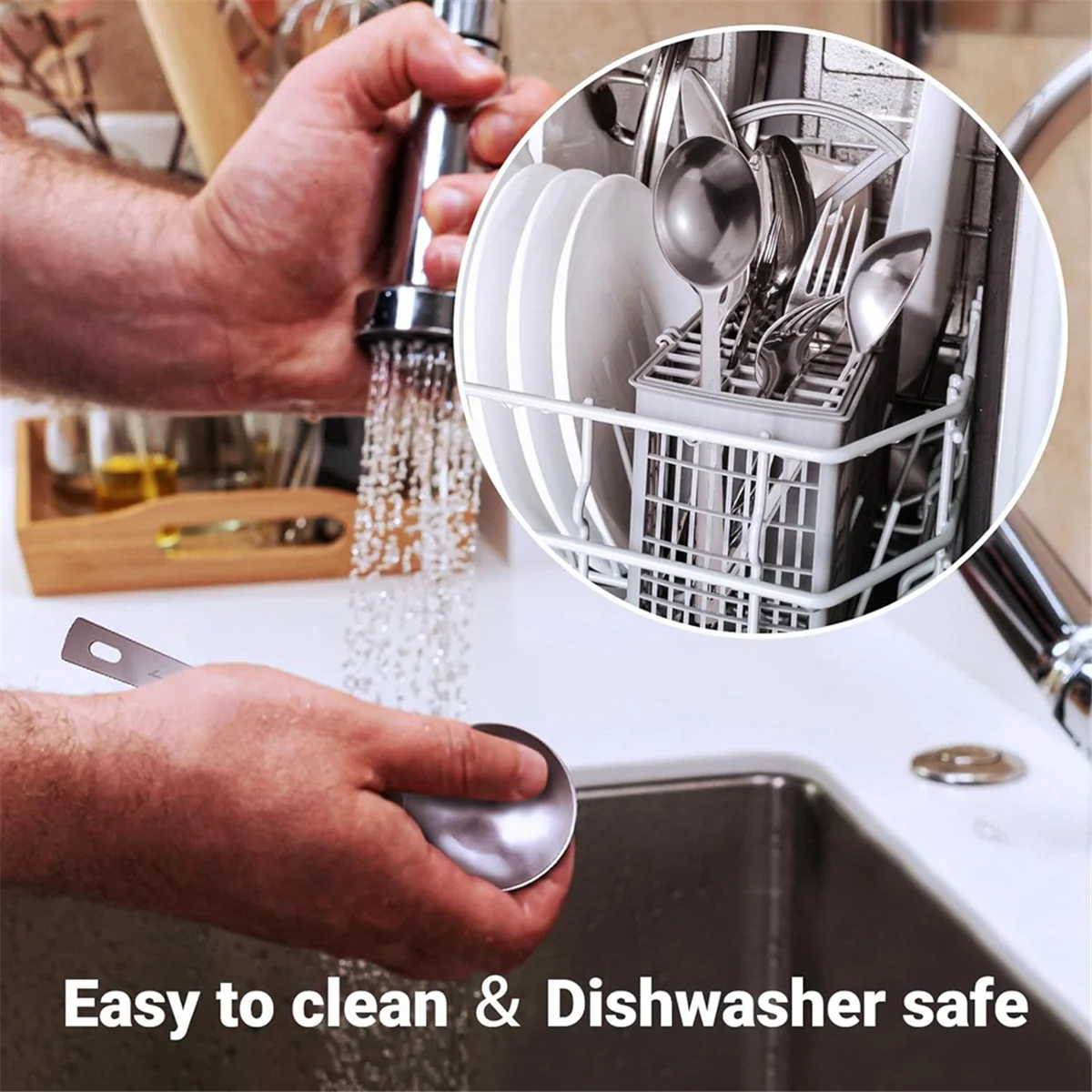 ONCE Cucchiaino da caffè da 4 pezzi - 1 cucchiaio dosatore da cucchiaio, cucchiaini da caffè in acciaio inossidabile da 15 ml, misurino con manico lungo