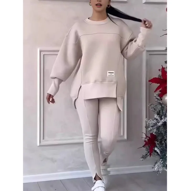 

Women Sweatshirt Sports Set Autumn Winter Fashion Loose Irregular Sweatshirt Top Legging Pant Top Trouser Sport Two Pcs Outfits