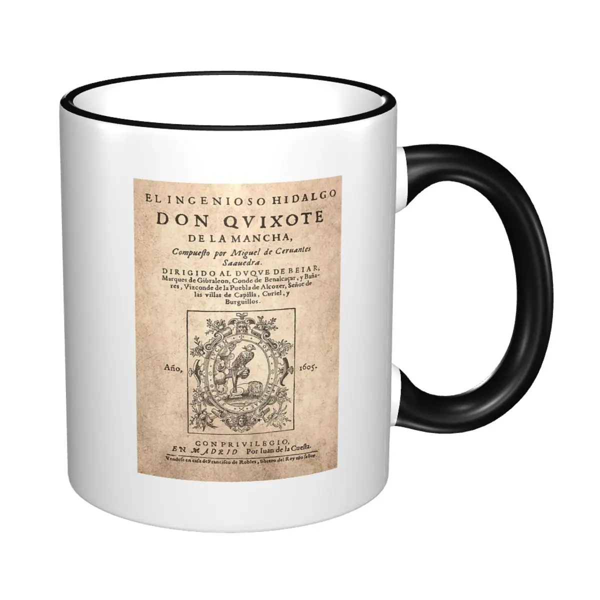 Taza de Cerámica Divertida con Diseño de Don Quijote de la Mancha de Cervantes (1605), para Café, Té, Leche, Regalo para Amigos
