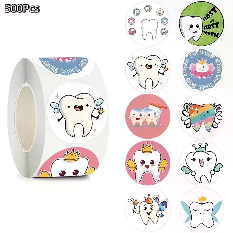 Label Sticker Dental Supplies Dentistry Dental Clinic Decals 500pcs/Roll Dental Stickers Cartoon Decoration Tooth Shaped Sticker