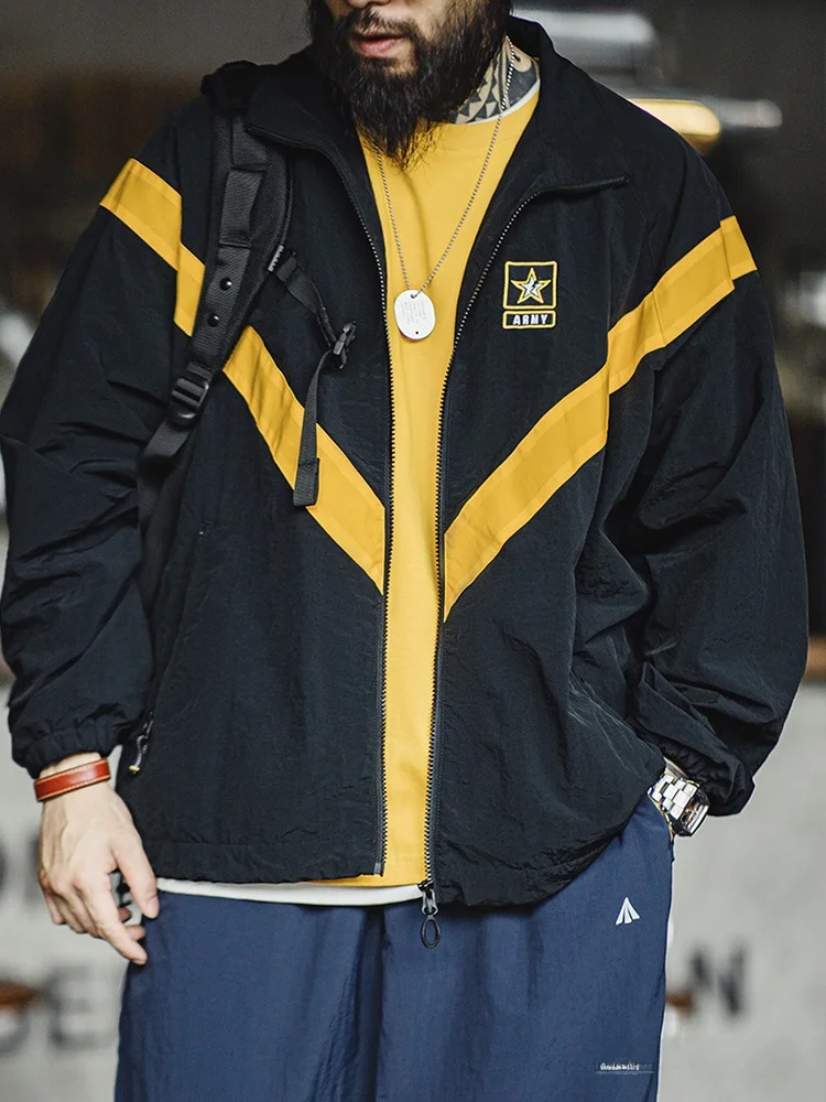 

Мужская тренировочная куртка Maden свободного кроя, спортивная одежда с контрастными вставками, воротник-стойка, верхняя одежда для осеннего сезона, нейлоновая ткань