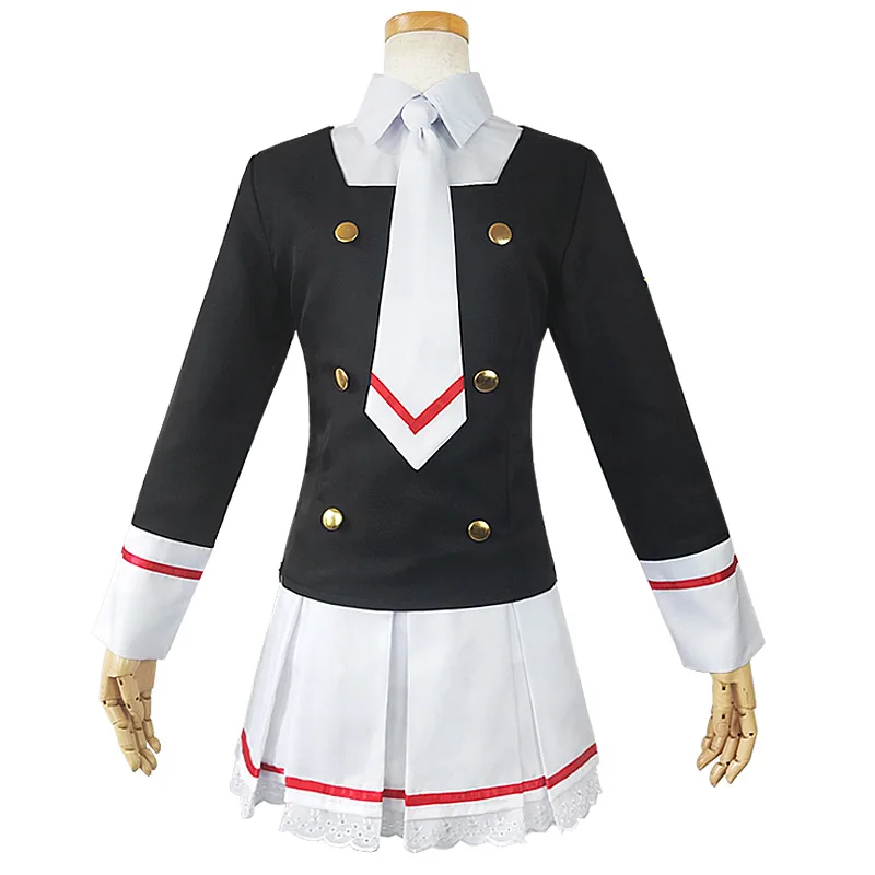 Disfraz de Cosplay de Anime Card Captors Sakura KINOMOTO para mujer adulta, uniforme bonito Loli Sailor JK, faldas superiores, camisa, traje con peluca y corbata