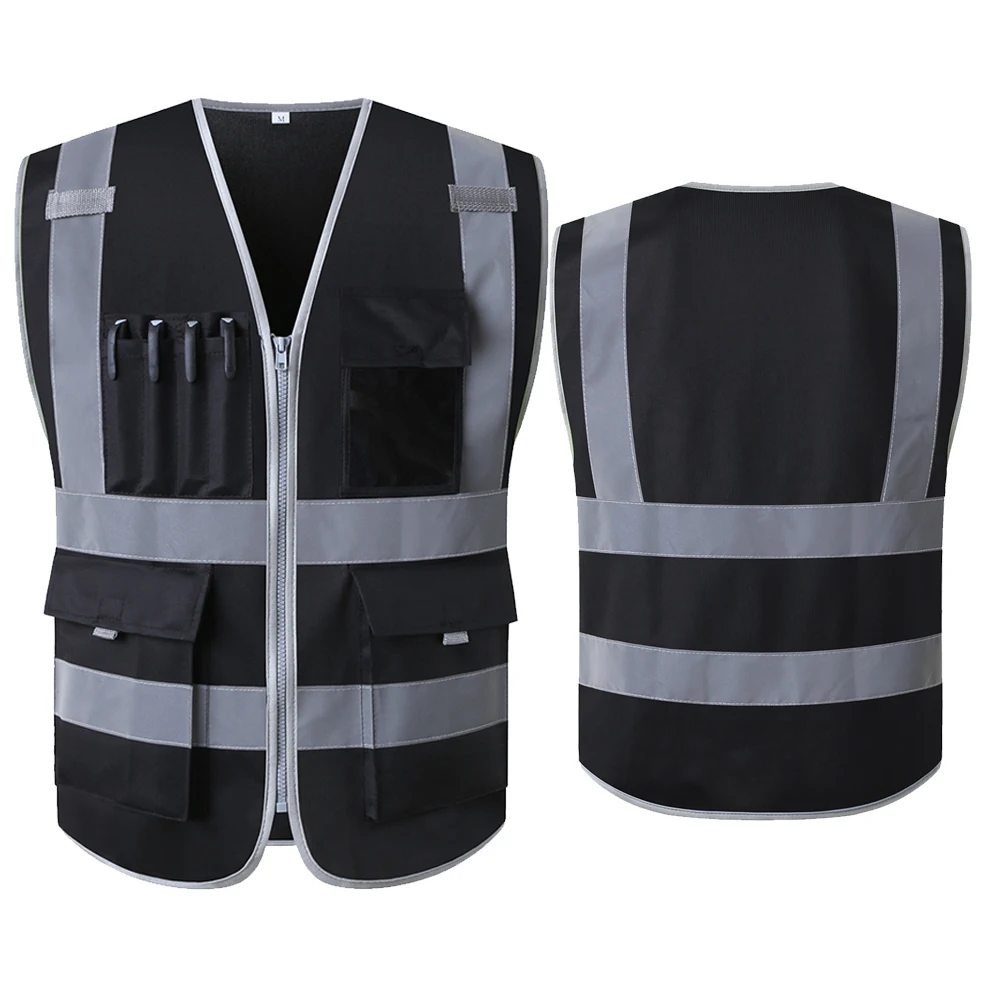 SFvest Safety reflective vest  construction building vest safety clothing work vest multi pocket black vest