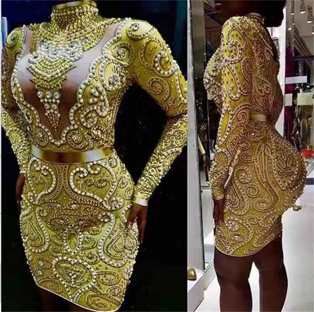 

Блестящие стразы и жемчуг, платье с длинными рукавами, черный, серый цвет, сексуальные женские платья для празднования дня рождения, вечерние платья, сценический наряд